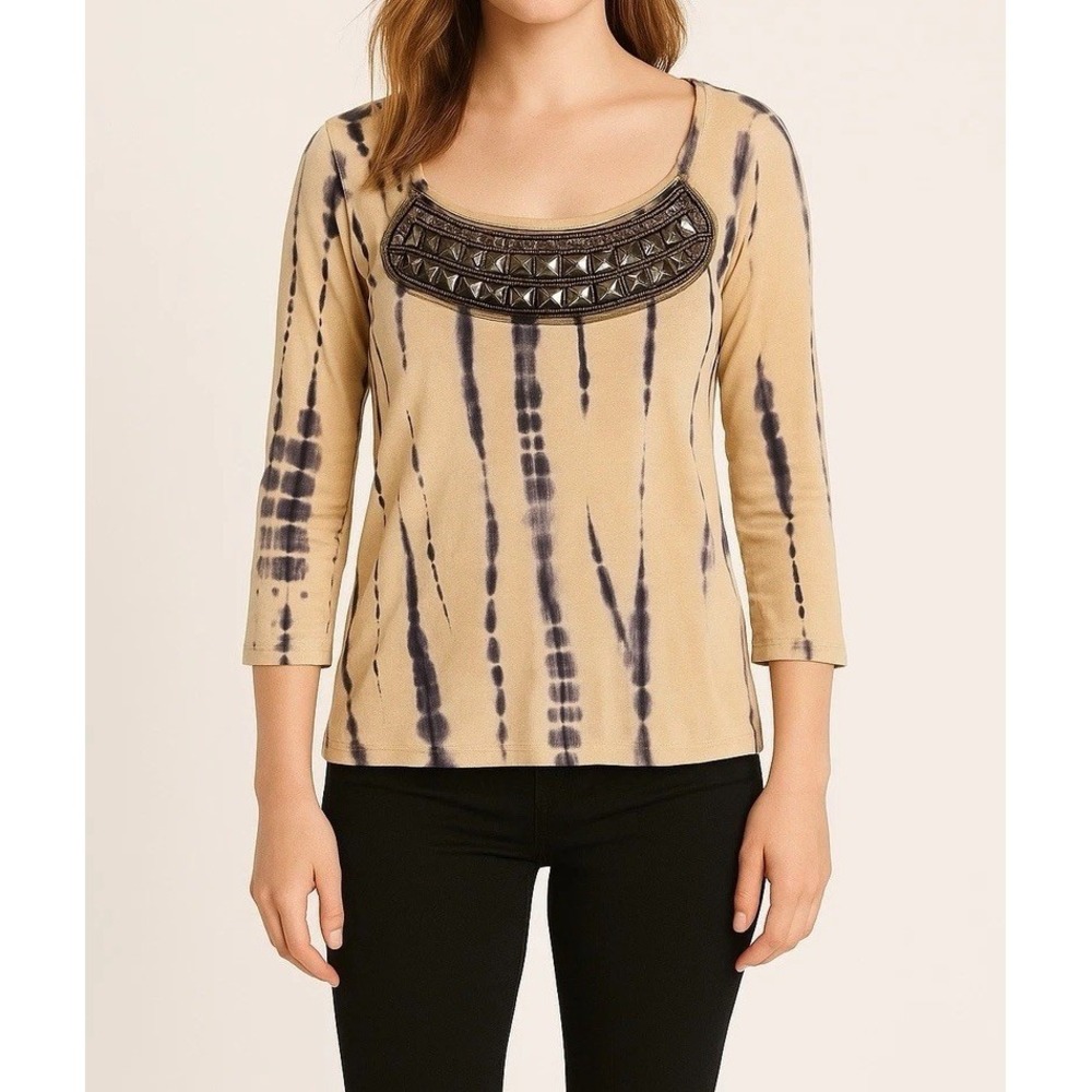 Tryst by Mathew Womens Small Tie-Dye T-Shirt Bohemian Top‎ Studded